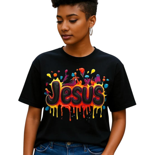 Jesus Drip-Inspired Graphic T-Shirt In Vibrant Colors